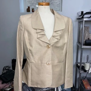 Le Suit Damen Größe 14 Gold Strukturiert Metallic Anzug Jacke Bleistiftrock - Bild 1 von 14