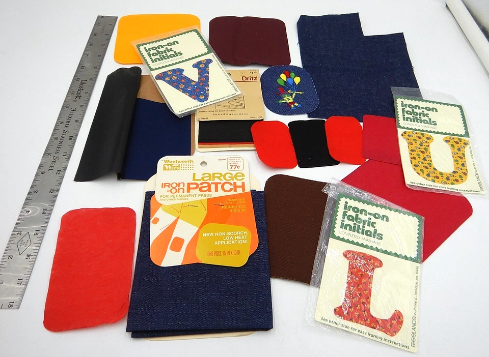 Vintage Assorted SIZE Iron-On Embroidered Blue Jean Repair Patches Lot Of 21 - Image 1 of 4