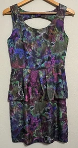 Anthropologie CLUNY Silk Peplum Cocktail Dress Y2K Art To Wear Sz 6 - Picture 1 of 12