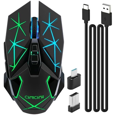Rechargeable Wireless Gaming Mouse, Colorful LED Lights, 7 Buttons, USB C, Up... - Image 1 of 4