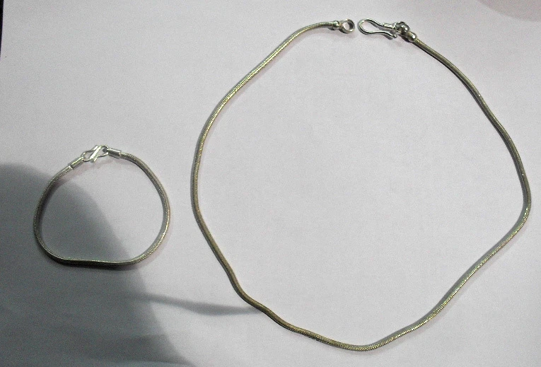  collana 44 CM PIU BRACCIALE 20 CM bagno argento indiano CHIARO SNAKE INDIAN    - Immagine 1 di 1