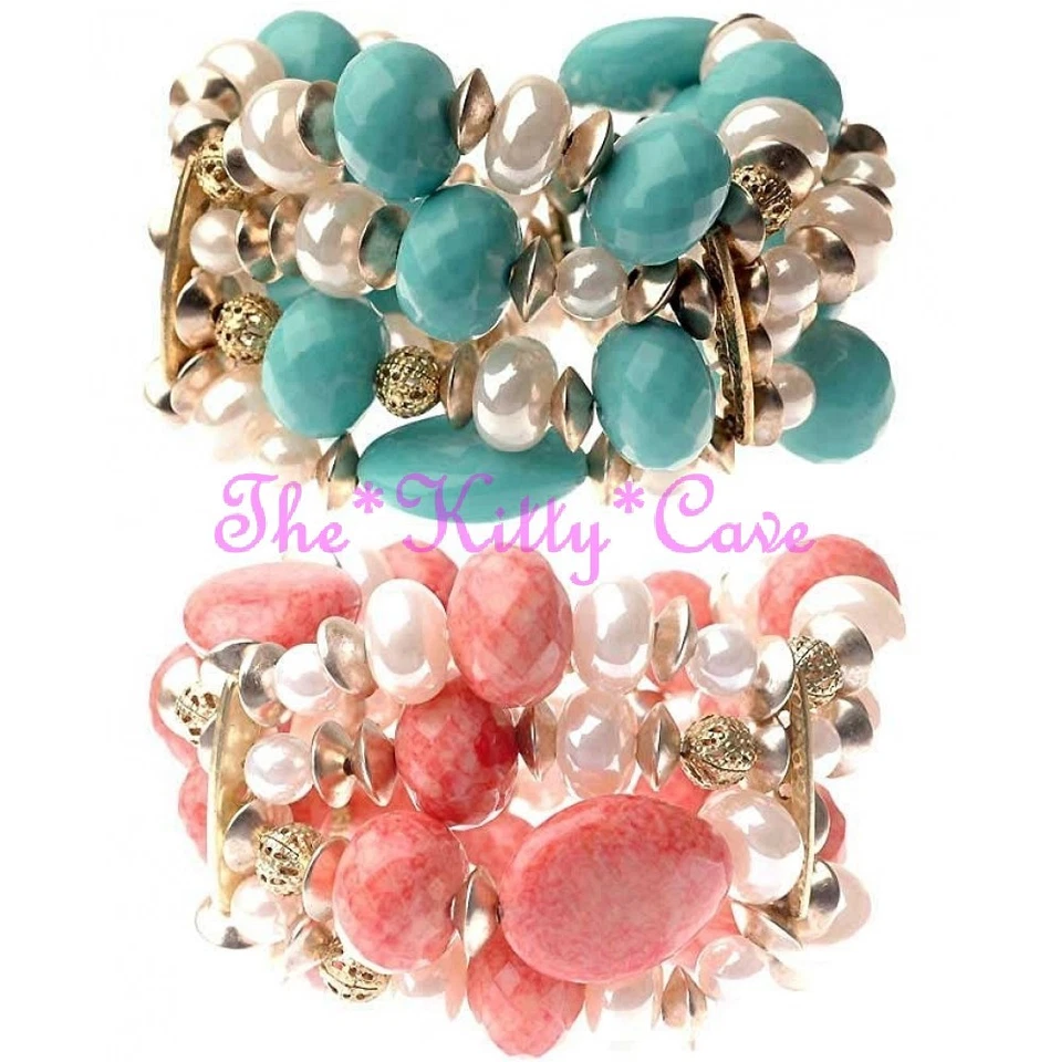 Puño de pulsera ancho flexible elegante retro étnico flexible elegante con cuentas de verano brillantes Foto 1 de 1