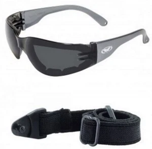 Grey Sunglasses Z87 Strap Included Cycling Smoked Padded Motorcycle Glasses b20 - Picture 1 of 7