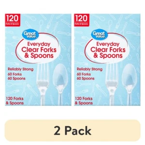 (2 pack) Great Value Plastic Everyday Clear Fork and Spoon Combo, 120 Count - Picture 1 of 10