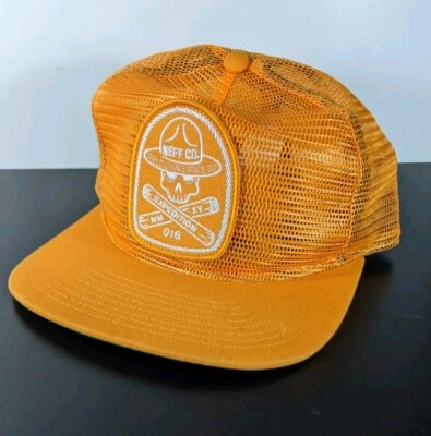 Neff Co. Expedition Crossbones Patch Yellow All-Mesh Snapback Trucker Hat DAMAGE - Image 1 of 4