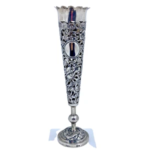 Chinese Export Silver Pierced Vase Dragons Signed - Picture 1 of 13