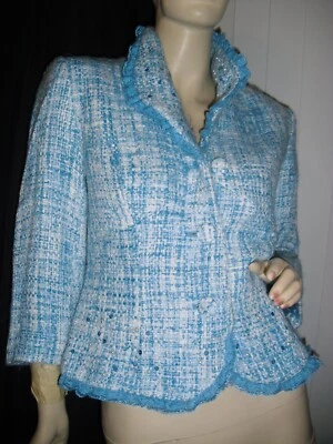 Spenser Jeremy,turquoise white tweed,3/4 sleeve,s6,blue lace,white pearls,sequin - Image 1 of 2