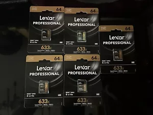Lexar Professional 633x SDXC UHS-I Memory Card 64GB 95 MB/s. Pack Of 5 - Picture 1 of 1