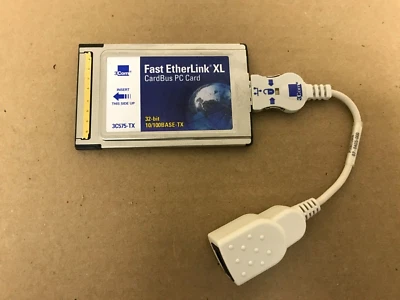 3com 3C757tx Etherlink III Lan PC Card for 10BASE-T PCMCIA w/ Cable Dongle - Image 1 of 3