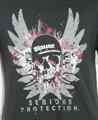 Camiseta AZUL Para Hombre Estampada Negra Talla Grande Calavera Protección Seria Foto 1 de 4