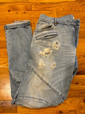 Pierre BALMAIN Jeans Paris Distressed Denim Moto Biker Jeans 34x32Made in Italy - Image 1 of 4