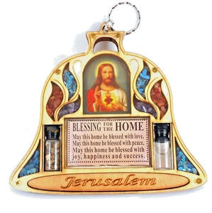 Campana Madera Icono Colgante de Pared Jesús Sagrado Corazón Hogar Cristiano Bendición Regalo - Imagen 1 de 3