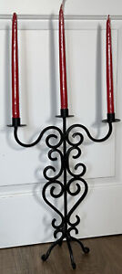 Large Centrepiece Black Wrought Iron Taper Dinner Candle Holder 3 Arm Candelabra