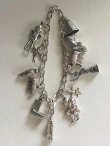 Vintage 12 Charms Bracelet Sterling Silver New York Buildings Mommy 17 Gs 7'' L - Picture 1 of 7