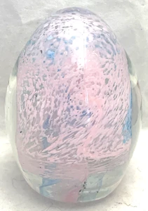 Vintage Art Glass Egg Paperweight Pastel Blue Pink Branches Signed WV T.D. - Picture 1 of 5