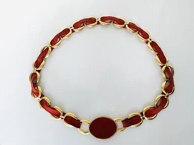 Ceinture chaîne couture en cuir daim rouge - Vintage 1970s/1980s - Photo 1/4
