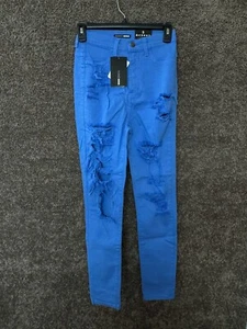 Fashion Nova Jeans Blue Women's Denim Over the Edge Distressed Size 5 Skinny Str - Picture 1 of 16