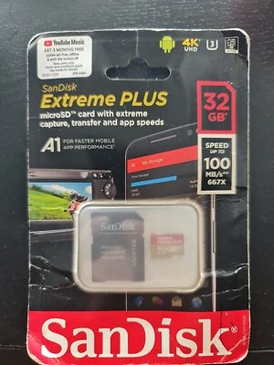 *Brand New*SanDisk 32GB Extreme PLUS UHS-I microSDHC Memory Card with SD Adapter - Image 1 of 2