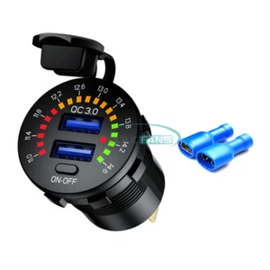 QC 3.0 Dual USB Car Charger Socket LED Digital Voltmeter Voltage Meter DC12V-24V - Picture 1 of 10
