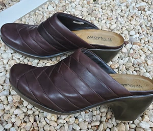 Naot Size 41 L10 Leather Herringbone Woven Brown Clog 2.5" Rubber Heels Comfy - Picture 1 of 24