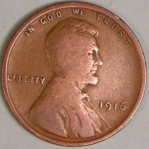 1916 P - Lincoln Wheat Penny - G/VG - Picture 1 of 2