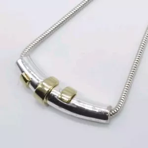 VTG Napier Tube Bar Slide Pendant Necklace Two Tone Unique Edgy - Picture 1 of 18