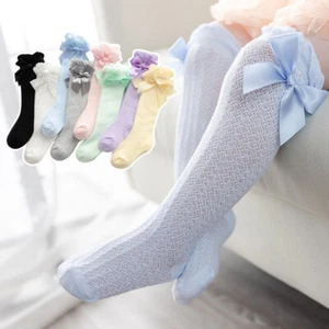 Baby Girls Long Stocking Cotton Princess Socks High Knee Long Socks w/Bowknot - Picture 1 of 19