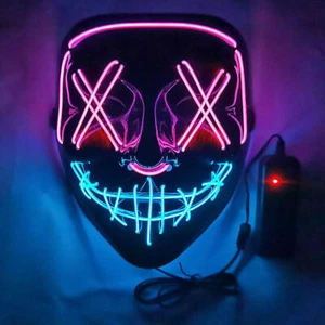 Halloween Clubbing Light Up LED Mask Costume Rave Cosplay Party Purge 3 Modes - Picture 1 of 20