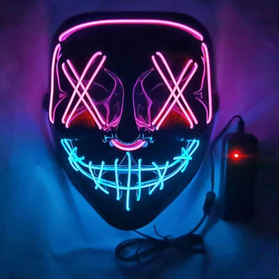 Halloween Clubbing Light Up LED Mask Costume Rave Cosplay Party Purge 3 Modes - Image 1 of 4
