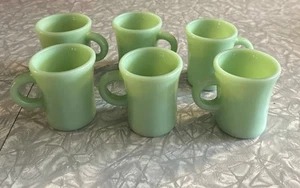 SET OF 6 FIRE KING Green JADEITE RESTAURANTWARE C HANDLE MUG THICK OVEN WARE Cup - Picture 1 of 8