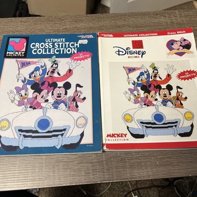 Lot 2 Leisure Arts Books Mickey & Friends Ultimate Cross Stitch Collection Used - Image 1 of 4