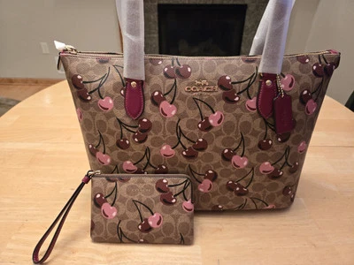 Coach Gallery Tote Bag In Signature Canvas & Cherry Print & Wristlet NWT  - Image 1 of 4