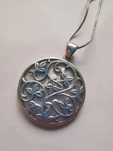 Sterling Silber doppelseitiger Perlmutt Anhänger Halskette R14M - Bild 1 von 4