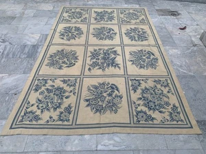 Alfombra Aubusson vintage francesa hecha a mano con punta de aguja alfombra decorativa de lana floral de 6x9 pies - Imagen 1 de 10