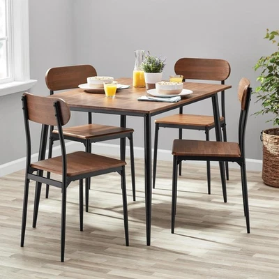 Modern 5-Piece Dining Set Wood & Steel Frame Kitchen Set Breakfast Nook Seats 4 - Image 1 of 4