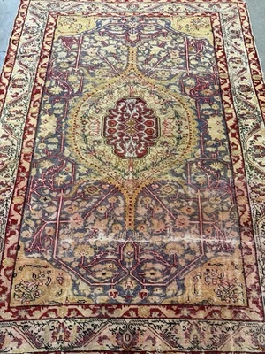4x6 Old Antique Hand-Knotted Tabrize Rug Handmade Handwoven Oriental 5x6 Purple - Image 1 of 4