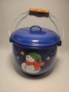 Bollitore con manico pupazzo di neve smaltato blu toppa uva spina 4 qt - Foto 1 di 8