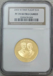 2003-W First Flight $10 Gold NGC PF70 Ultra Cameo Proof almost 1/2 oz Gold #K380 - Picture 1 of 4