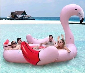 Riesen Flamingo Float, 4-6 Personen aufblasbares Floß mit Luftpumpe, Pool, See, Fluss - Bild 1 von 8