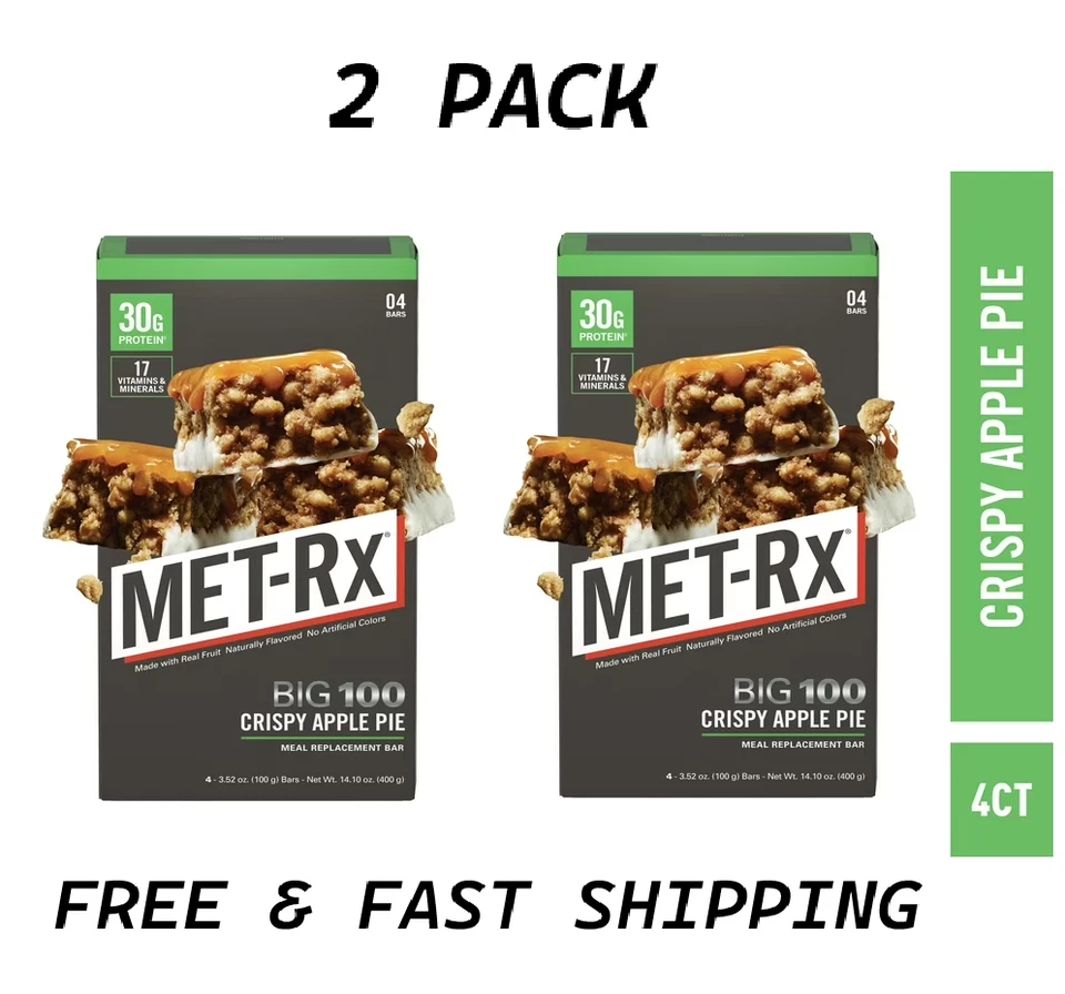 (2 PACK) MET-Rx Big 100 Colossal Protein Bars, Crispy Apple Pie Bars, 4 Count. - Image 1 of 1