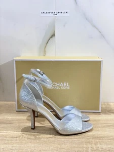 Michael Kors Sandalia Mujer Malinda Plata Brillante Tacón Luxury 39.5 - Imagen 1 de 8