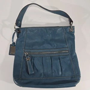 Schultertasche Tignanello Plissee Leder Blau - Bild 1 von 9