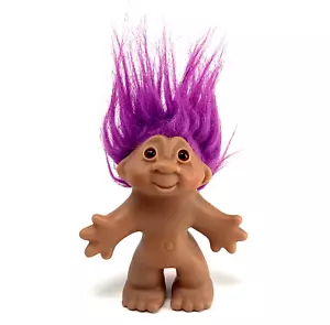 2005 DAM Troll Doll Purple Hair Brown Eyes Arms Open No Clothes 5" Preowned - Picture 1 of 10