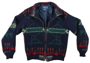 VTG Y2K PENDLETON USA Men’s Large Blue Aztec Lined Wool Bomber Jacket NO ZIPPER! - Picture 1 of 7