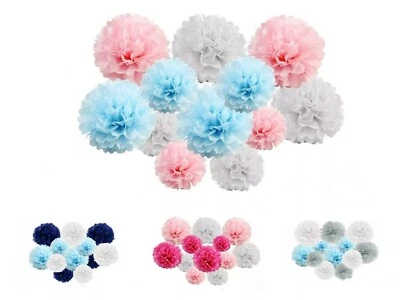 12PCs Mix Tissue Paper Pom Poms Pompom Flower Ball Birthday Wedding Party Decor - Image 1 of 4