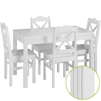 Set tavolo da pranzo lungo e 4 sedie bianche acqua in Pino 90.70-51CW-Set20 - Immagine 1 di 4