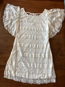 BLU PEPPER VINTAGE Ivory Lace Flutter Sleeve Mini Dress Long Blouse Tunic Large - Picture 1 of 11