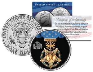 AIR FORCE MEDAL OF HONOR Colorized JFK Kennedy Half Dollar U.S. Coin MILITARY - Picture 1 of 1