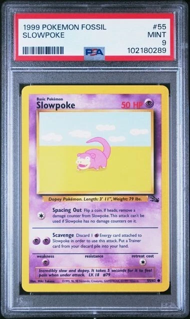 PSA 9 SLOWPOKE 55 FOSSIL UNLIMITED POKEMON VINTAGE MINT - Image 1 of 2