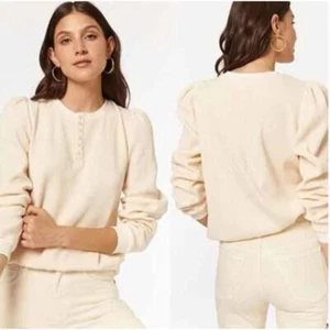 Cami NYC Revolve Leilani Manga Abullonada Top Perla Botones Marfil Crema Henley XL - Imagen 1 de 6